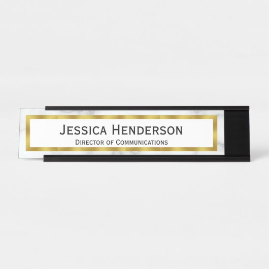 Berufliches Imitat-Gold und weißer Marmorblick Schreibtischnamensplakette (Vorderseite )