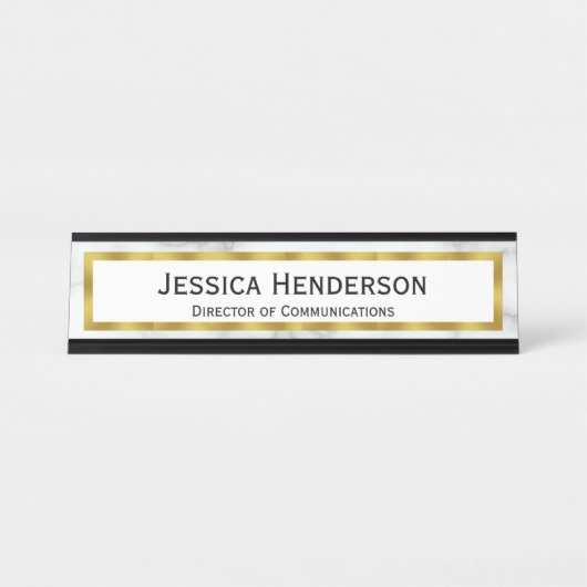 Berufliches Imitat-Gold und weißer Marmorblick Schreibtischnamensplakette (Vorderseite )