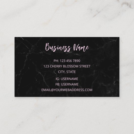 Berufliches Kirschblüten schwarzer Marmor Visitenkarte (Rückseite)