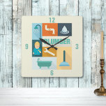 Berufliches Klempner-Iconic Quadratische Wanduhr<br><div class="desc">Beruflicher Klempner für den Einsatz mit Installations-Icons und Grafiken.</div>