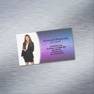 Berufliches Lila Ombre Glitzer Benutzerdefiniertes Magnetische Visitenkarte