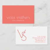 Berufliches Living coral Minimal Monogramm Visitenkarte (Vorne/Hinten)