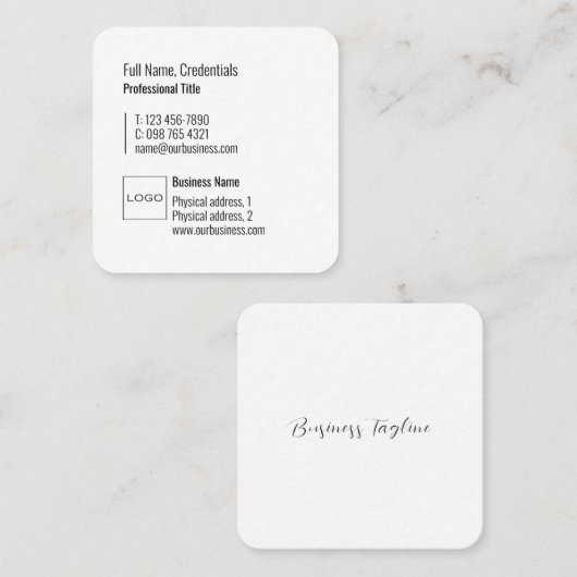 Berufliches Logo Elegant Modernes, schlichtes Weiß Quadratische Visitenkarte (Vorne/Hinten)