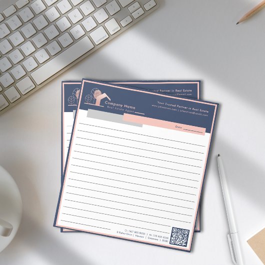 Berufliches Logo für Navy Blue Rose Gold House Notizblock