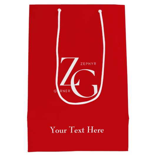 Berufliches Logo-Geschäft in Rot und Weiß Mittlere Geschenktüte (Rückseite)