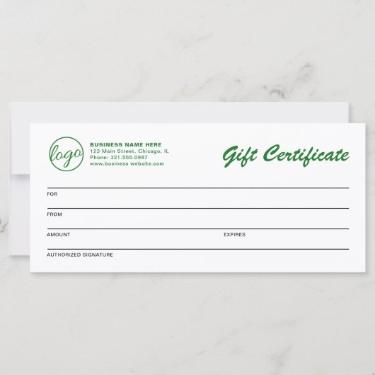 Berufliches Logo-Grüne Geschenkgutschein (Vorderseite)