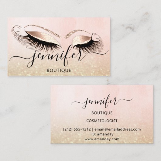 Berufliches Logo Makeup Artist Rose Glitzer Visitenkarte (Vorne/Hinten)