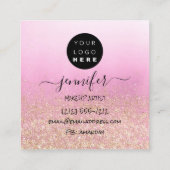 Berufliches Logo Makeup Artist Rose Rosa Glitzer Quadratische Visitenkarte (Rückseite)