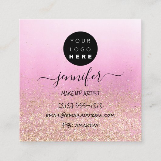 Berufliches Logo Makeup Artist Rose Rosa Glitzer Quadratische Visitenkarte (Rückseite)