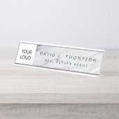 Berufliches Logo mit grauem weißem Marmor Schreibtischnamensplakette (Vorderseite )