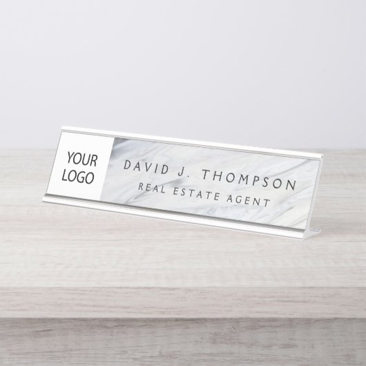 Berufliches Logo mit grauem weißem Marmor Schreibtischnamensplakette (Vorderseite )