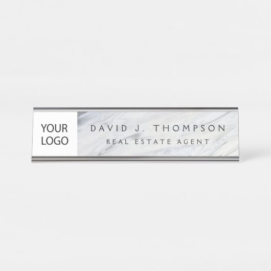 Berufliches Logo mit grauem weißem Marmor Schreibtischnamensplakette (Vorderseite )