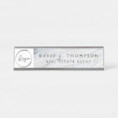 Berufliches Logo mit grauem weißem Marmor Schreibtischnamensplakette (Vorderseite )