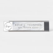 Berufliches Logo mit grauem weißem Marmor Schreibtischnamensplakette (Vorderseite )