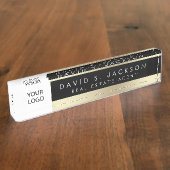 Berufliches Logo Schwarz Gold Elegant Namensplakette (Seite)