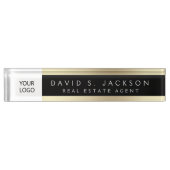 Berufliches Logo Schwarz Gold Elegant Namensplakette (Vorderseite)