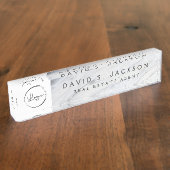 Berufliches Logo Weißer grauer Marmor Namensplakette (Seite)