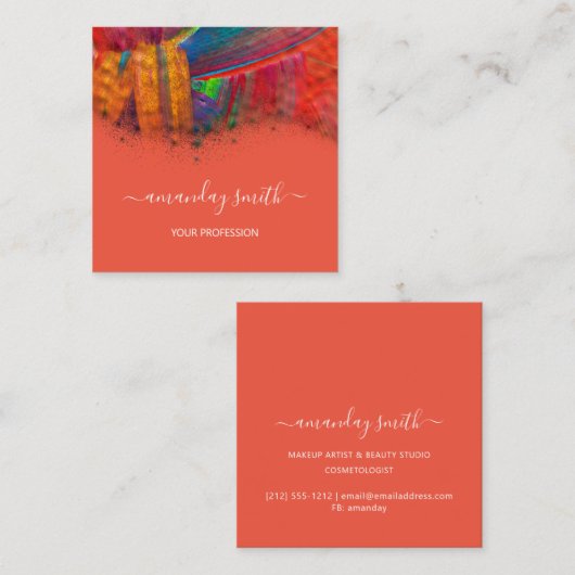Berufliches Makeup Artist Artwork Abstrakt Orange Quadratische Visitenkarte (Vorne/Hinten)
