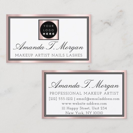 Berufliches Makeup-Artist-Eyelash-Rose Rosa-Logo Visitenkarte (Vorne/Hinten)