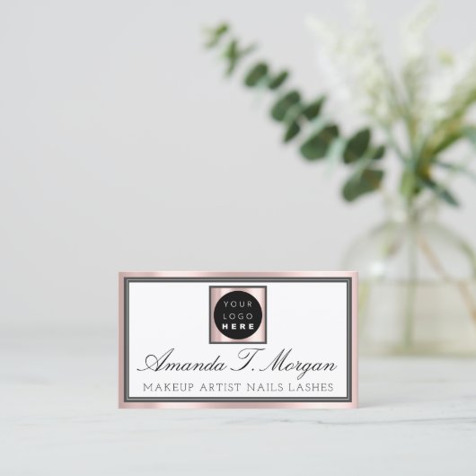 Berufliches Makeup-Artist-Eyelash-Rose Rosa-Logo Visitenkarte (Stehend Vorderseite)