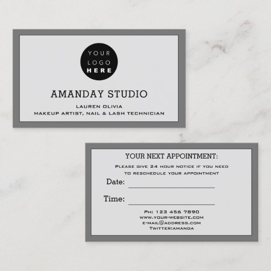 Berufliches Makeup-Kartenzeichen Grau Visitenkarte (Vorne/Hinten)