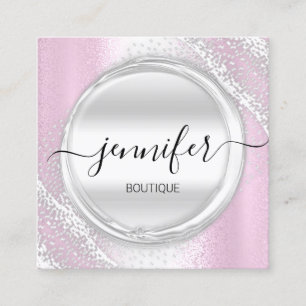 Berufliches Makeup-Künstlerrosa Silbergraues Logo Quadratische Visitenkarte