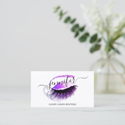 Berufliches Makeup-Lash-QR-Logo Rosa Lila Visitenkarte (Stehend Vorderseite)