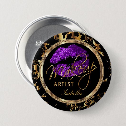 Berufliches Makeup - Lila, schwarz und Marmor Button (Vorne & Hinten)