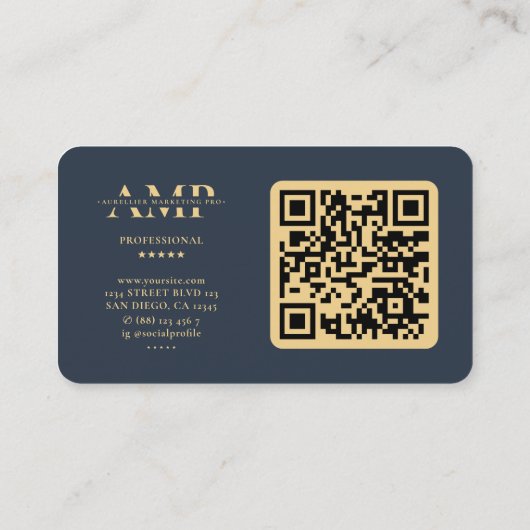 Berufliches Marketing Monogram Dark Blue Modern Visitenkarte (Rückseite)