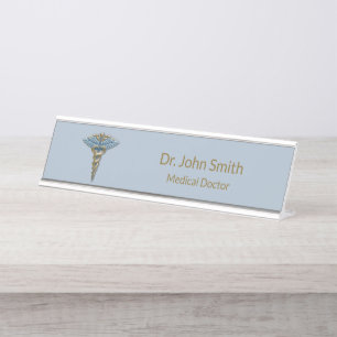 Berufliches medizinisches Fine Light Blue Gold Cad Schreibtischnamensplakette