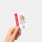 Berufliches medizinisches Foto und Textrot Ausweis (Handheld)