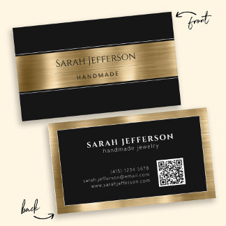 Berufliches Metallic Gold Black Simple Elegant QR Visitenkarte