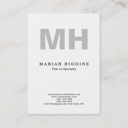 Berufliches Minimalistisch-Grau-Monogramm weiß Visitenkarte (Vorderseite)