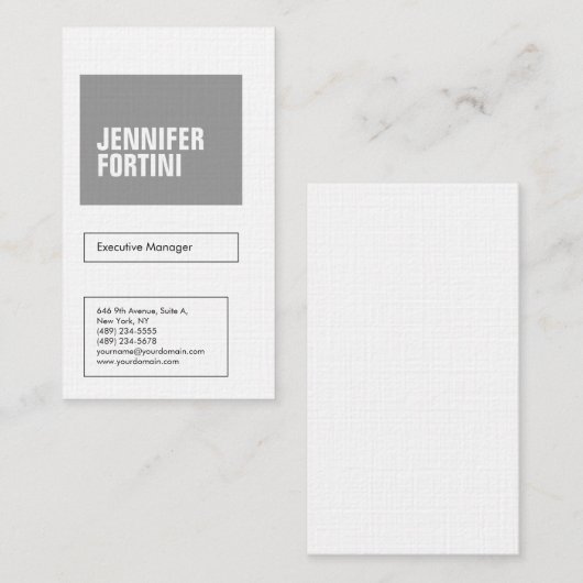 Berufliches minimalistisches, modernes Grauweiß Visitenkarte (Vorne/Hinten)