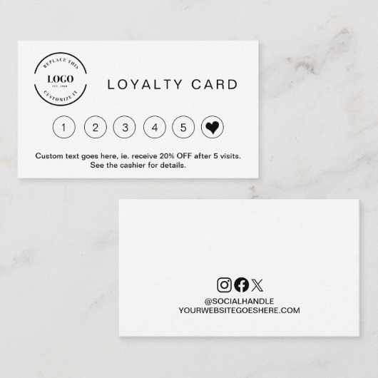 Berufliches Minimalistisches Schwarz-weißes Logo Treuekarte (Vorne/Hinten)