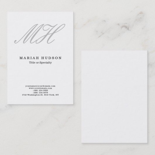Berufliches Minimalistisches Script Monogram White Visitenkarte (Vorne/Hinten)