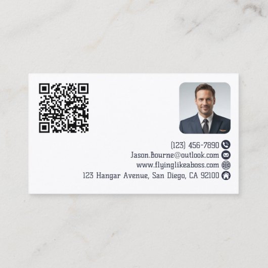 Berufliches Mitarbeiter Foto QR Code Blue Aviation Visitenkarte (Rückseite)