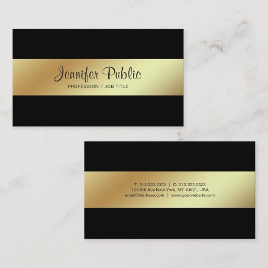 Berufliches modernes elegantes Schwarzes und Gold Visitenkarte (Vorne/Hinten)