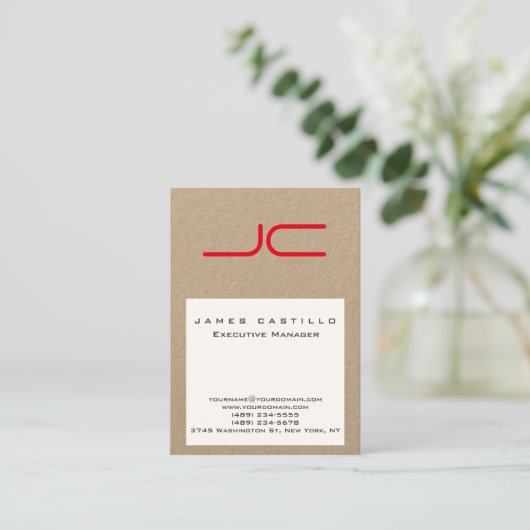 Berufliches, modernes Kraftpapier Weißes Rotes Mon Visitenkarte (Stehend Vorderseite)