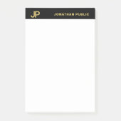 Berufliches, modernes Monogramm Schwarz-weißes Gol Post-it Klebezettel (Vorderseite)