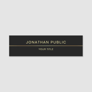 Berufliches, modernes Schwarz-Gold-Template Namensschild