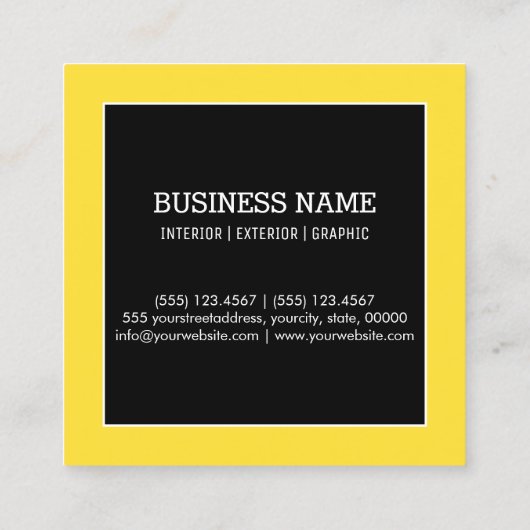 Berufliches, modernes Schwarzbanane-Gelb-Monogramm Quadratische Visitenkarte (Rückseite)