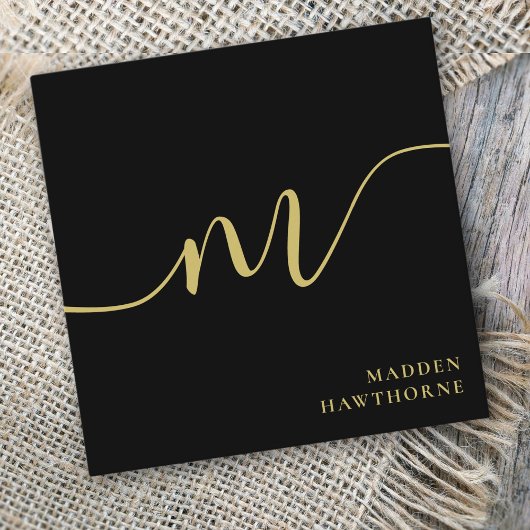 Berufliches, modernes Script Black Monogram Quadratische Visitenkarte