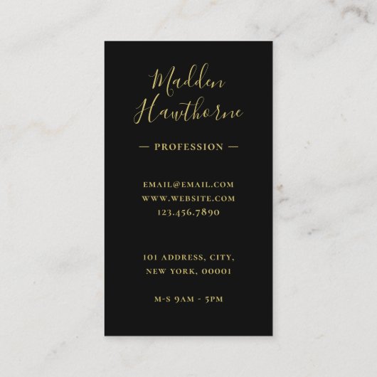 Berufliches, modernes Script Black Monogram Visitenkarte (Rückseite)