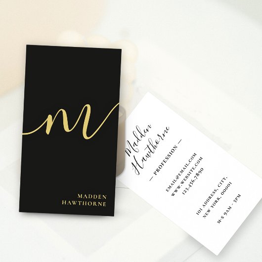 Berufliches, modernes Script Black Monogram Visitenkarte