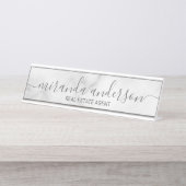 Berufliches, modernes Script in weißem Marmor Schreibtischnamensplakette (Vorderseite )