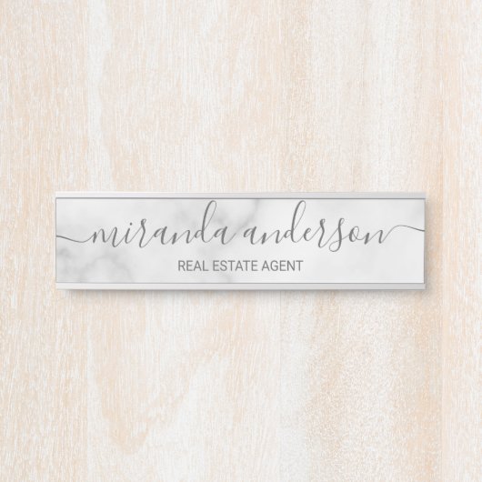 Berufliches, modernes Script in weißem Marmor Türschild (Vorderseite )