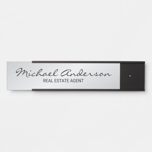 Berufliches, modernes Script Schwarz und Silber Türschild (Vorderseite )