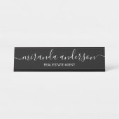 Berufliches, modernes Script schwarz und weiß Schreibtischnamensplakette (Vorderseite )