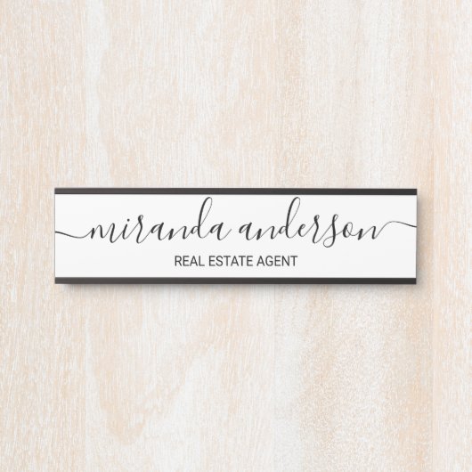 Berufliches, modernes Script schwarz und weiß Türschild (Vorderseite )